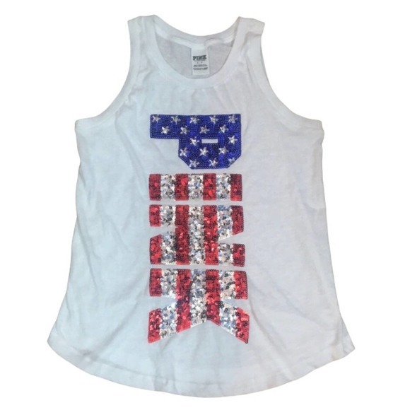 Victoria Secret Pink  Red, White,Blue Sequin Tank Top Size Small - Picture 1 of 4